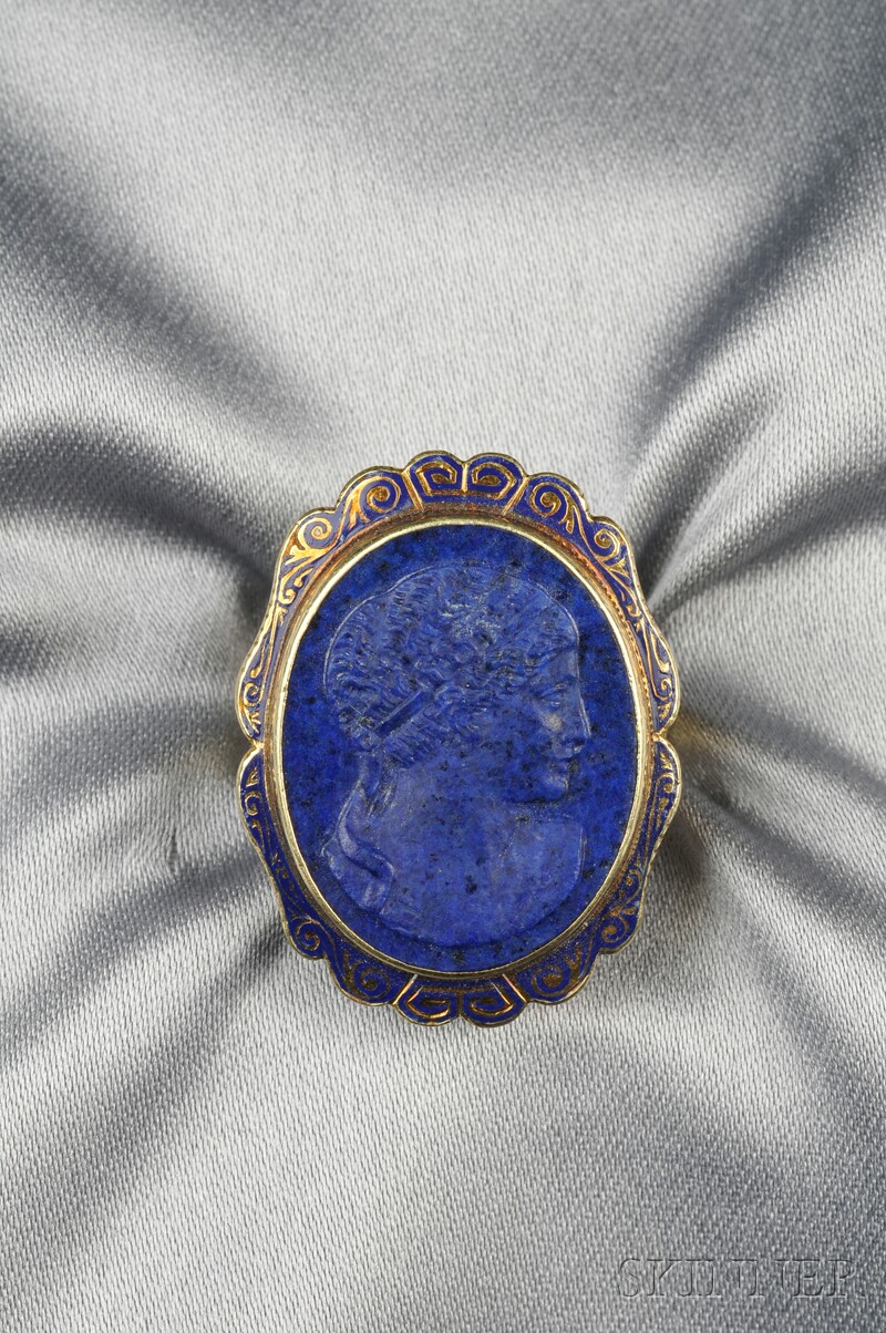 Appraisal: Art Deco kt Gold Lapis Cameo and Enamel Ring depicting