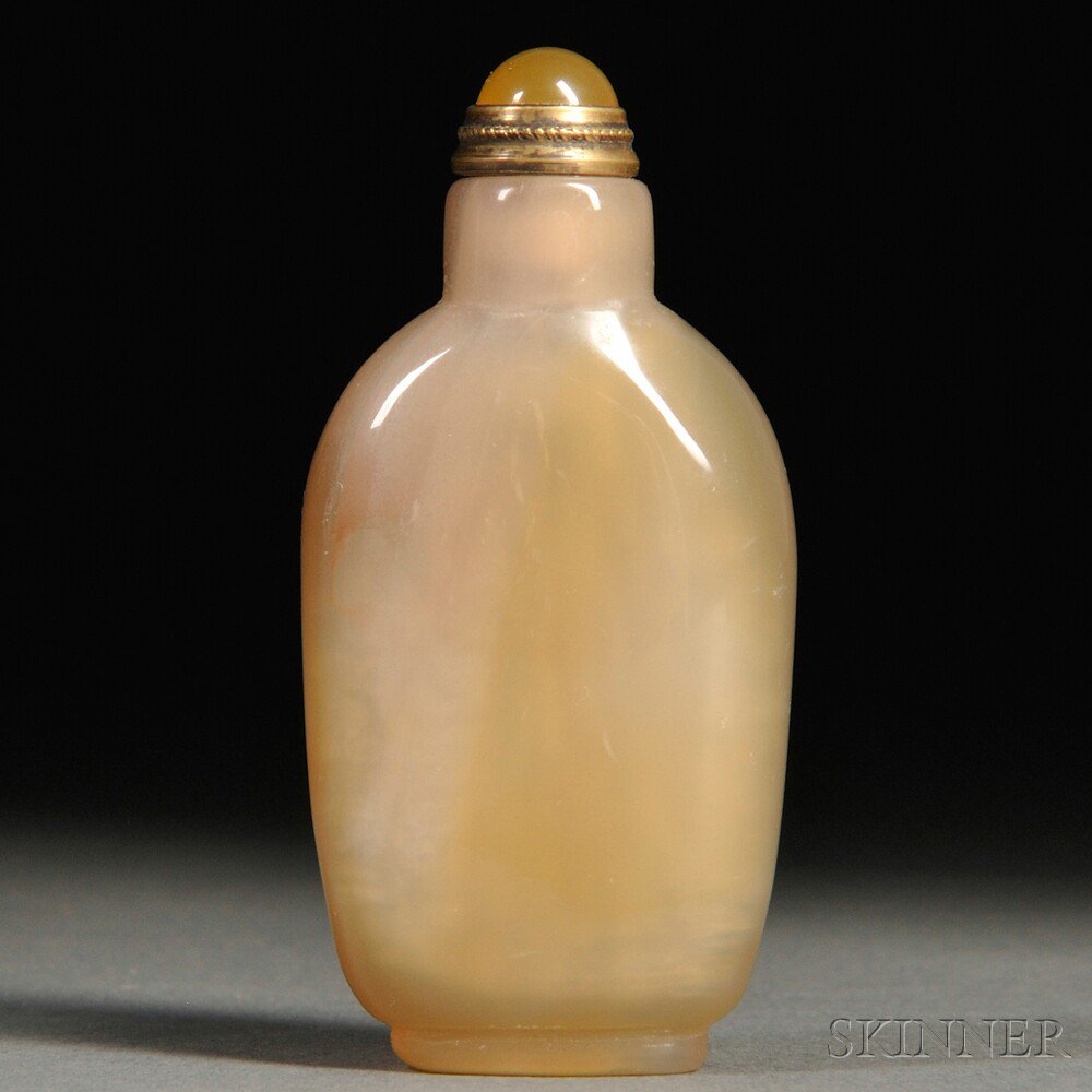 Appraisal: Miniature Agate Snuff Bottle China rounded rectangular form stone of