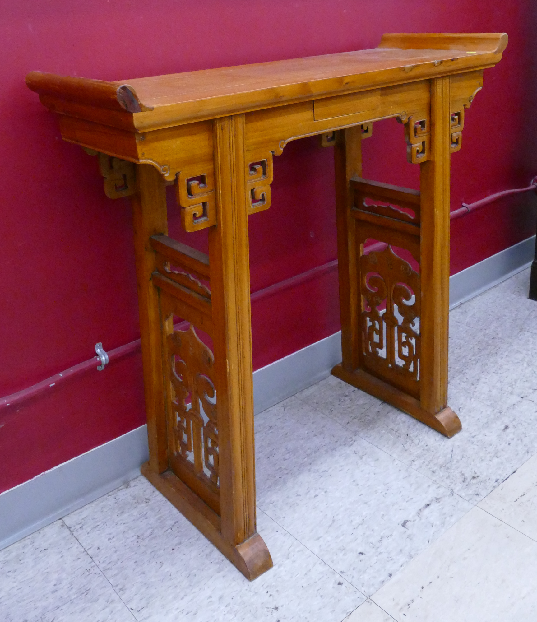 Appraisal: Chinese Carved Elmwood Small Altar Table- x x ''