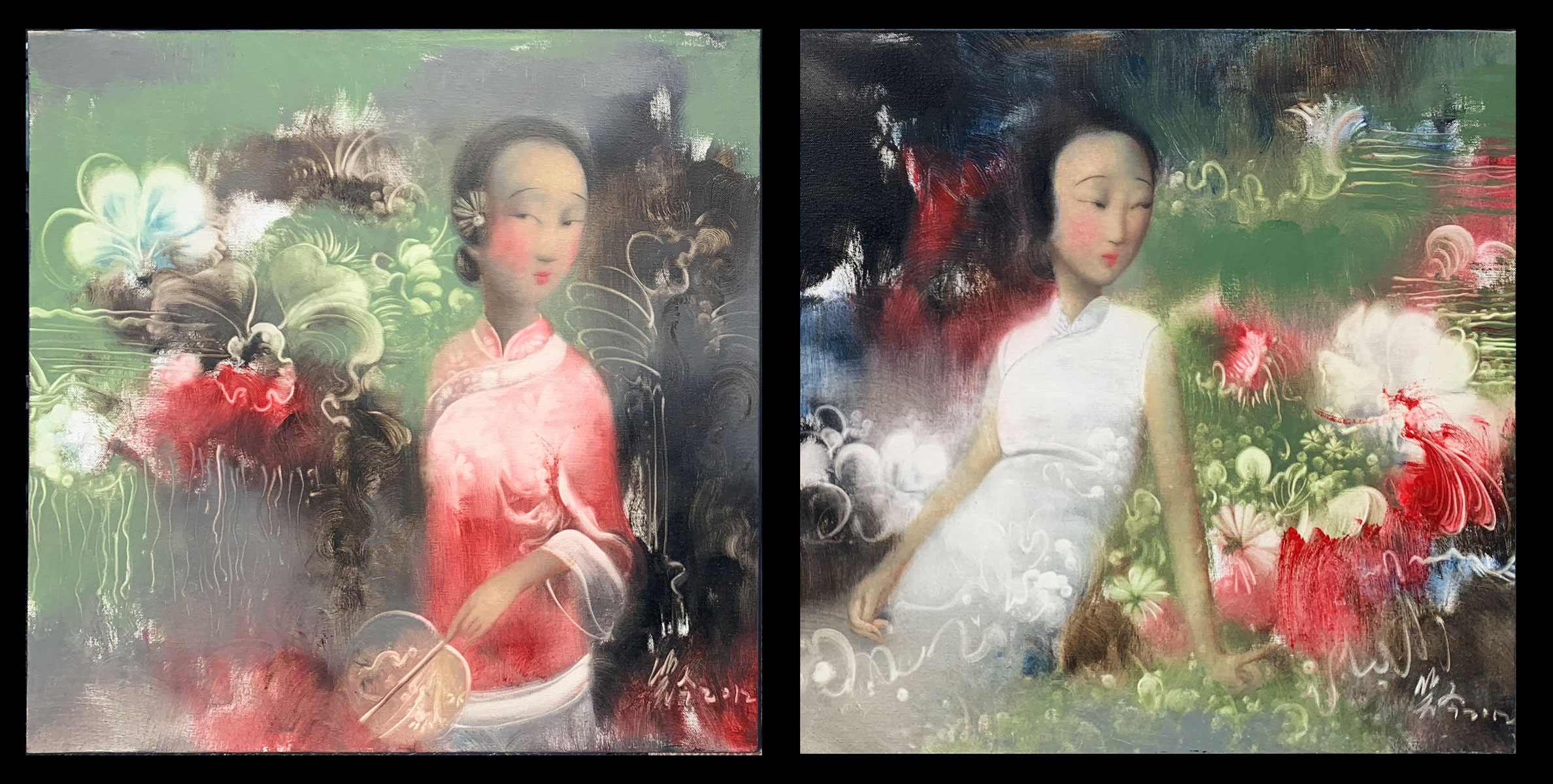 Appraisal: XIAOXING Wang Japanese th st Century Two Oil Paintings to