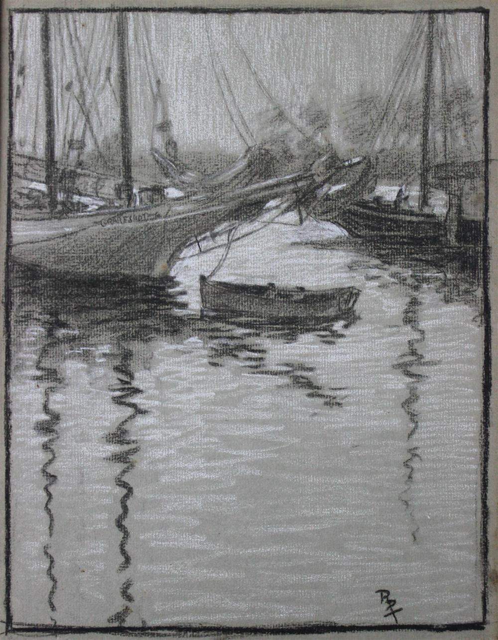 Appraisal: R P XOLMAN AMERICAN NEW ENGLAND HARBOR SCENE Black and