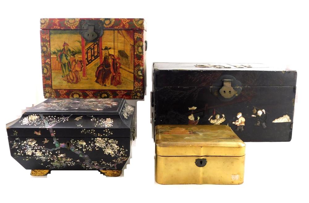 Appraisal: Four boxes including a Chinese tea box late Qing Dynasty