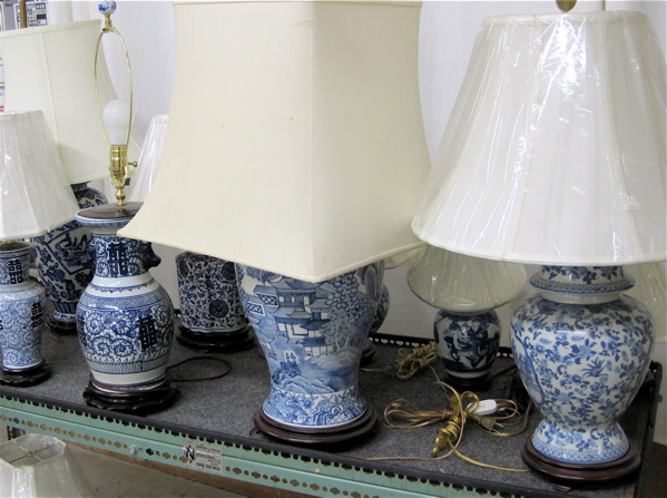 Appraisal: ELEVEN CHINESE BLUE UNDERGLAZE PORCELAIN TABLE LAMPS in a variety