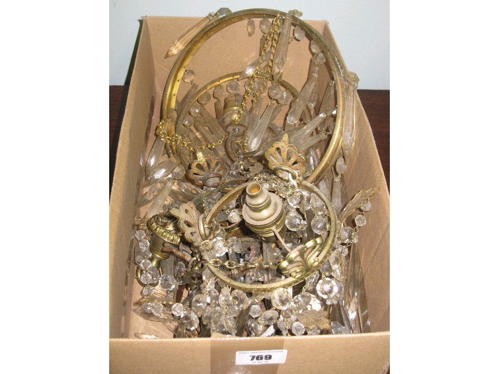 Appraisal: Box of gilt metal and glass ceiling lights