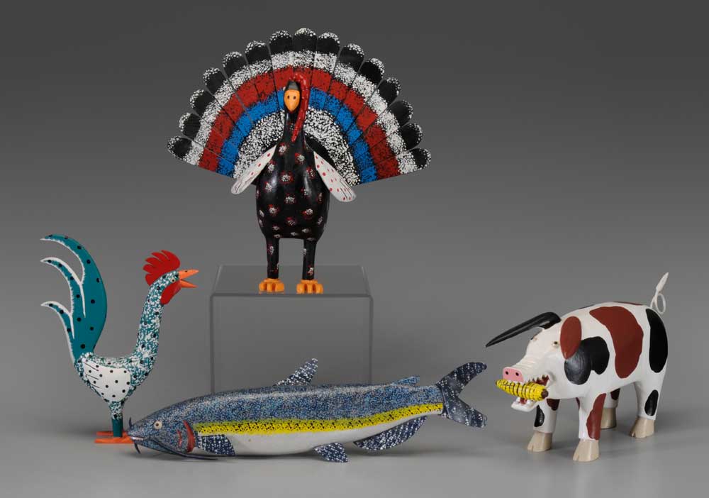 Appraisal: Four Folk Art Animals and Fish Twyla and Lonnie Money