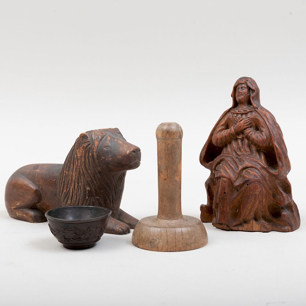 Appraisal: Group of Four Carved Wood Objects Comprising A cookie stamp