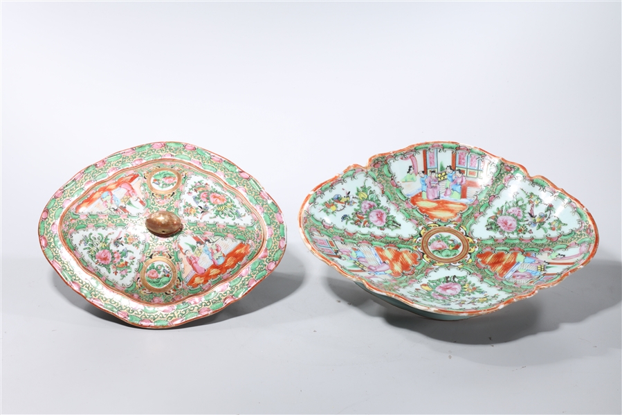 Appraisal: Two Chinese antique enemaled export porcelains dish and tureen L