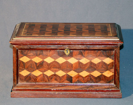 Appraisal: Victorian Parquetry Rosewood and Maple Box Circa Height - in