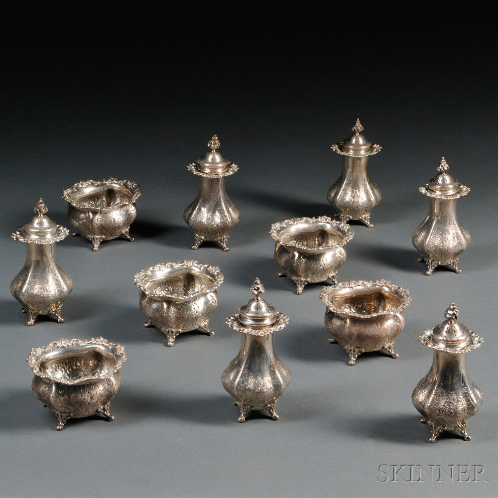 Appraisal: Six Sterling Silver Pepper Shakers and Five Salt Cellars Gardner