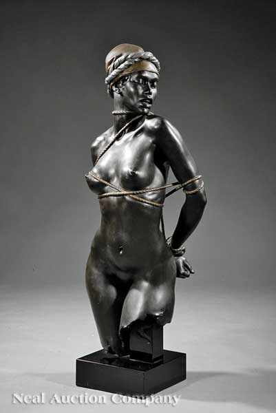 Appraisal: A French Patinated Sculpture of a Bound Slave Girl after