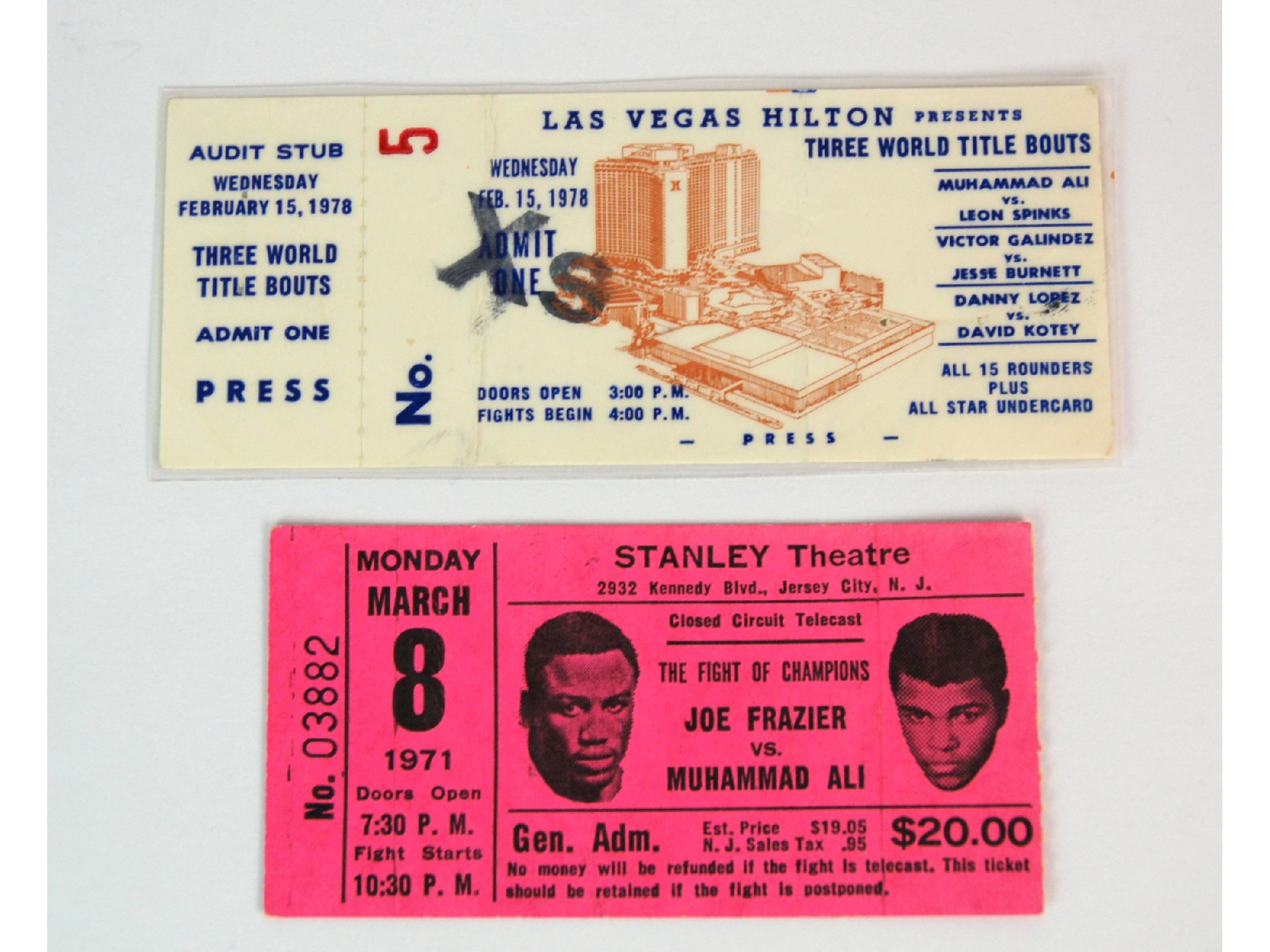 Appraisal: A Muhammad Ali v Joe Frazier ticket stub and a