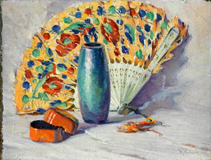 Appraisal: MABEL MAY WOODWARD american - STILL LIFE WITH VASE FAN