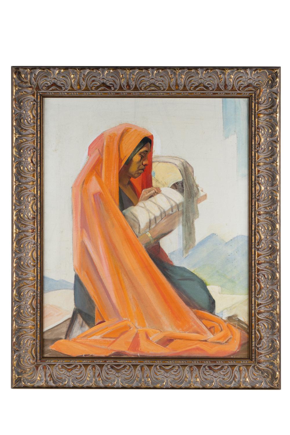 Appraisal: JOSEPH IMHOFF - APACHE MOTHER CHILDoil on canvas signed lower