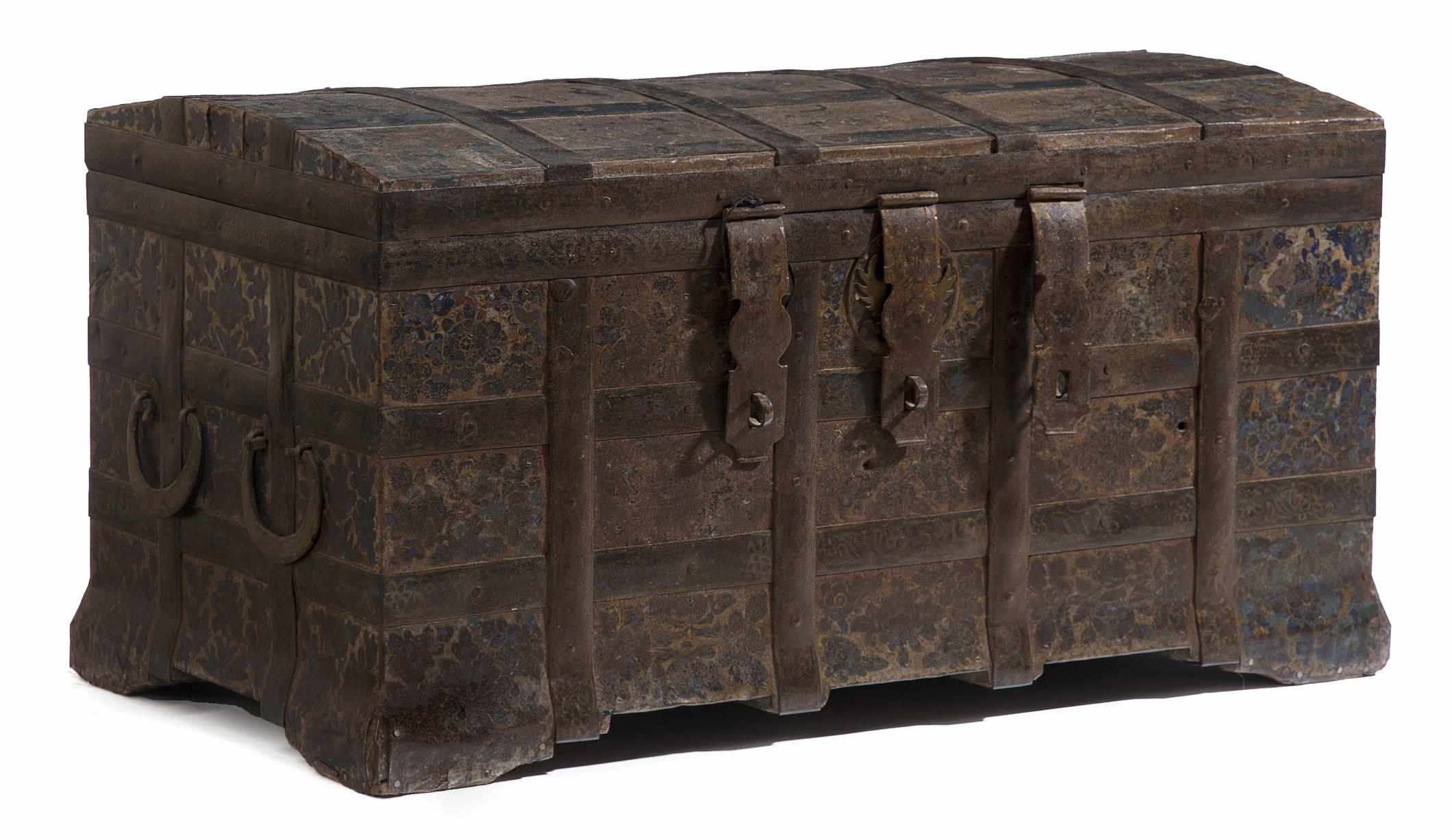 Appraisal: A Continental Baroque paint decorated iron trunk probably German th