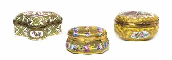 Appraisal: Three Sevres Style Porcelain and Gilt Metal Mounted Boxes one