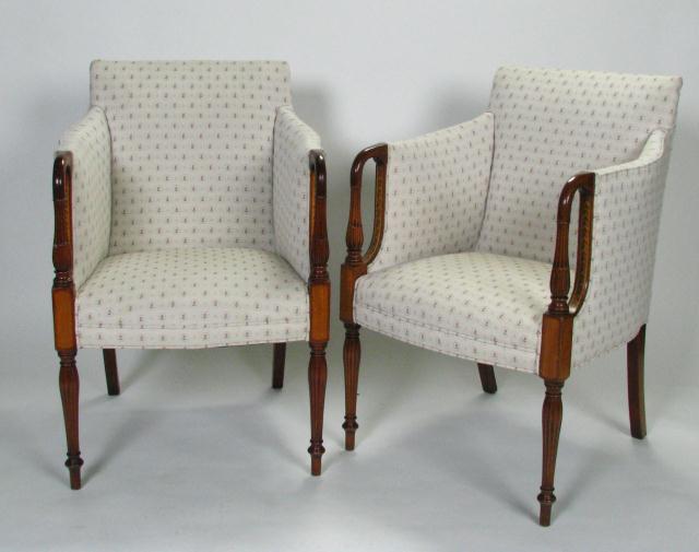 Appraisal: Pair of Sheraton style arm chairs by Southwood with parquetry