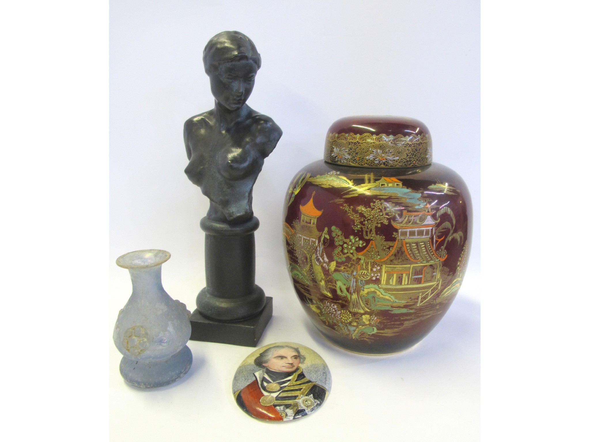 Appraisal: A Carlton Ware rouge royal ginger jar a pottery bust