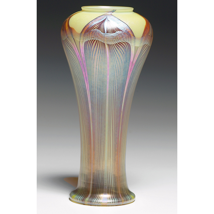 Appraisal: Art Glass vase delicate yellow glass with pulled design in