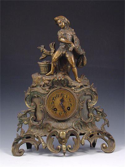 Appraisal: JAPY FRERES FRENCH BRONZED FIGURAL CLOCK Bronzed spelter clock with