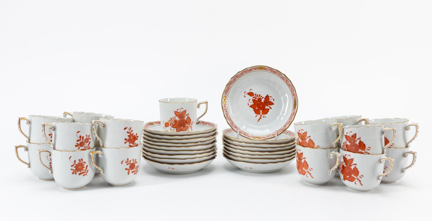 Appraisal: PC HEREND RUST CHINESE BOUQUET CUPS SAUCERS Herend Hungarian set