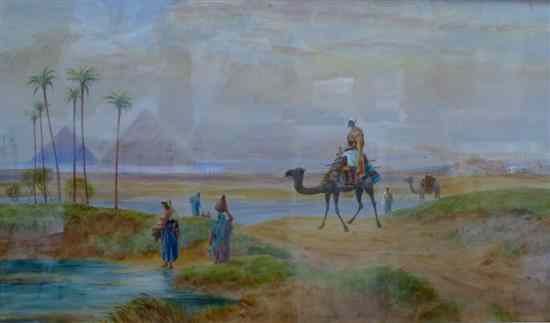 Appraisal: Circle of Frederick Goodall - watercolour Camel riders before the