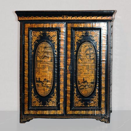 Appraisal: Chinese Export Gilt Decorated Black Lacquered Table Cabinet Estimate -