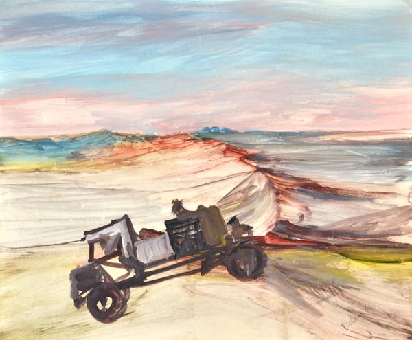 Appraisal: SIDNEY NOLAN - Central Australian Landscape with Truck oil on