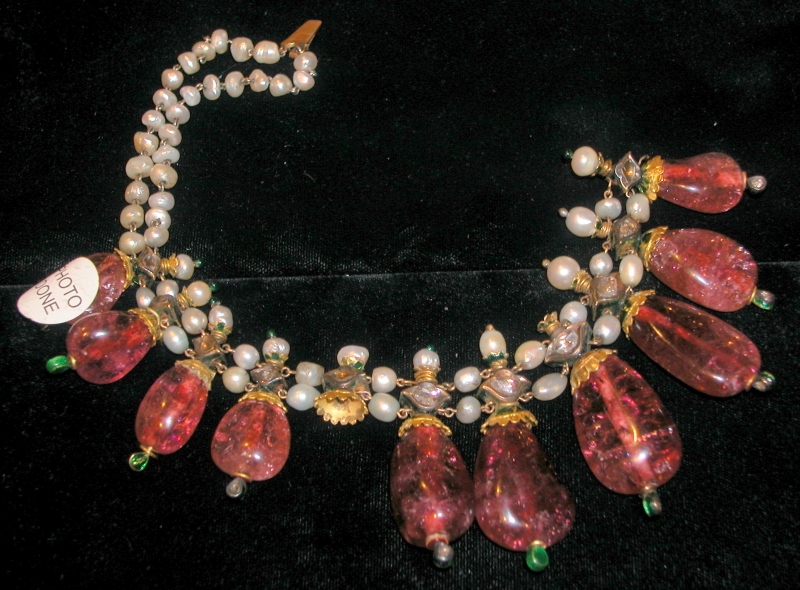 Appraisal: Necklace Fragment India th century tourmalines diamonds pearls enamel and