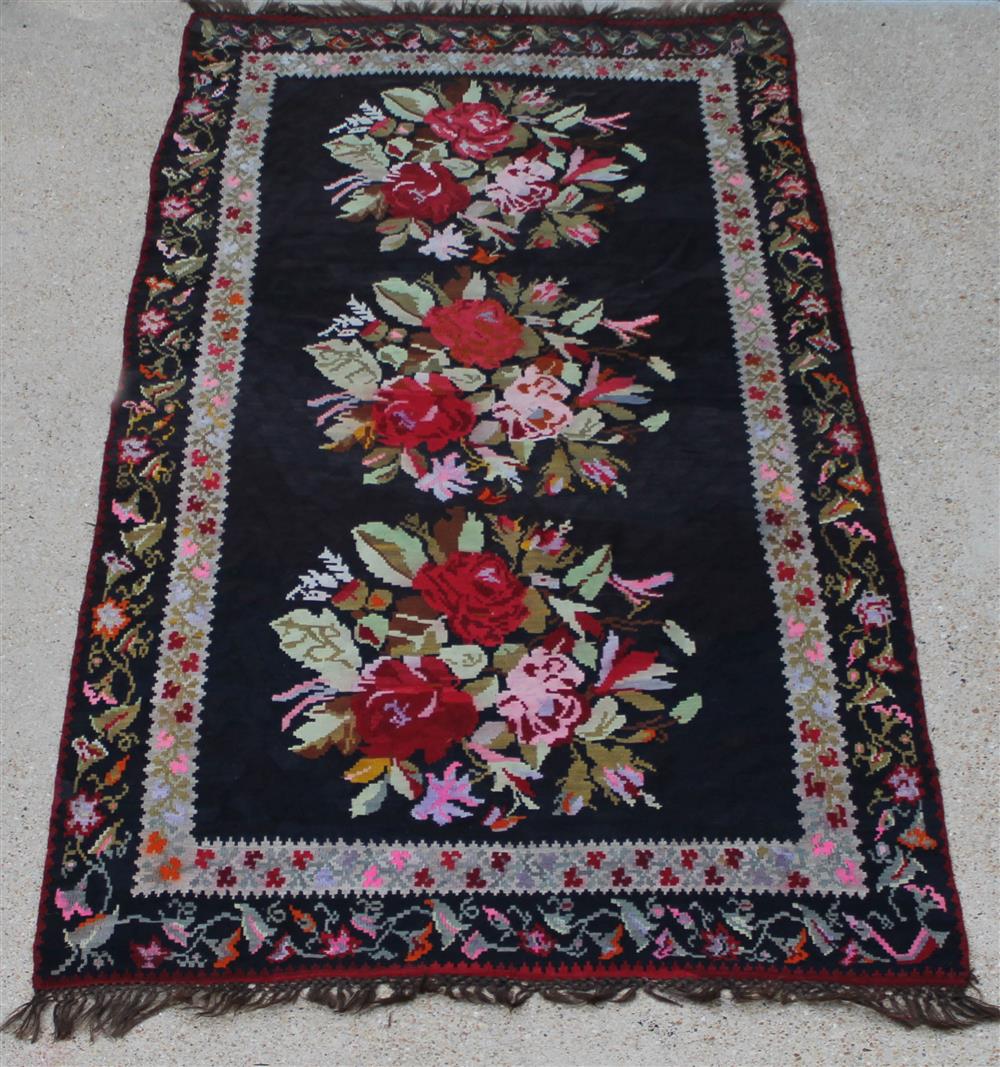 Appraisal: BESSARABIAN WOOL FLORAL KELIM Romanian a flat weave featuring traditional