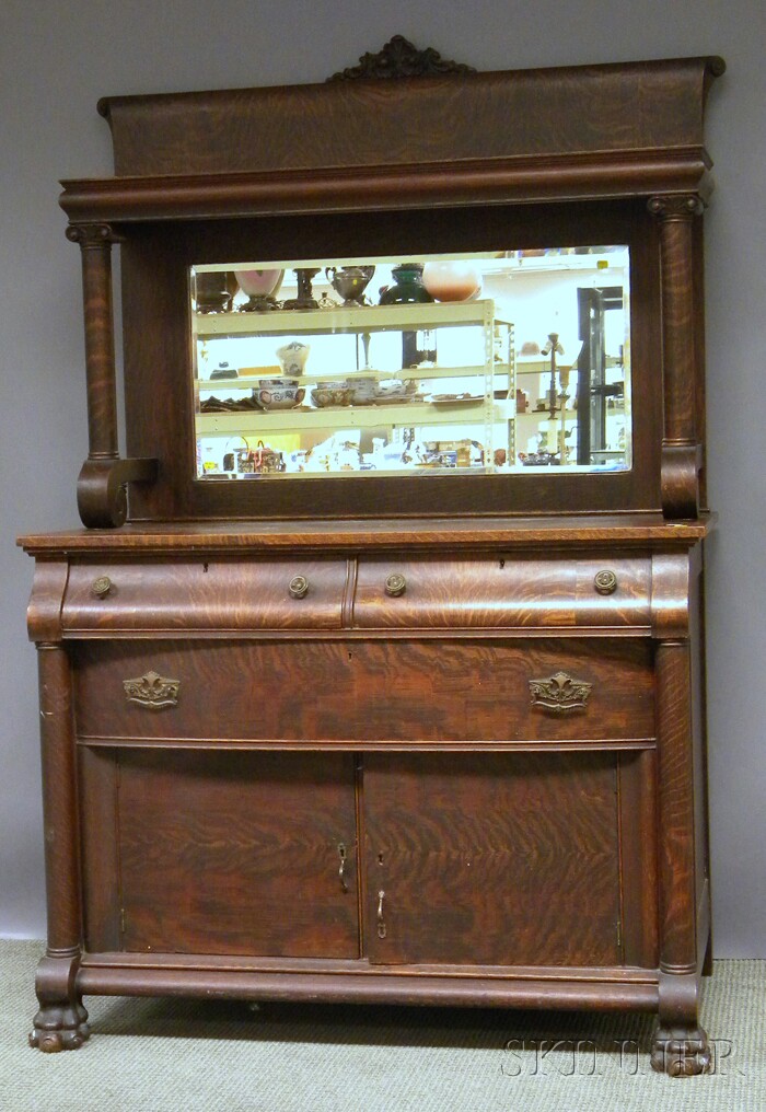 Appraisal: Late Victorian Carved Oak Mirrored Sideboard ht wd dp in