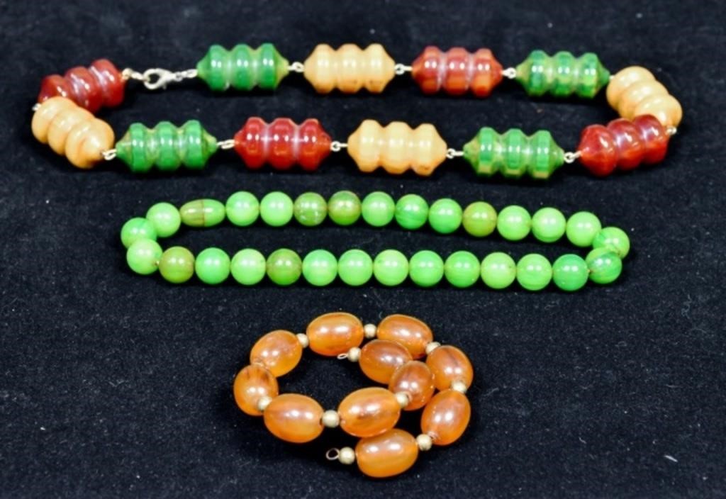 Appraisal: Cherry amber green and butterscotch necklace long Jade color necklace