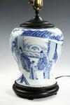 Appraisal: TABLE LAMP - Blue white Chinese Export jar converted to