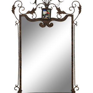 Appraisal: A Whimsical Patinated and Parcel Gilt Metal Framed Mirror th