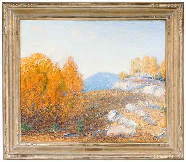 Appraisal: Gustav Wiegand American - Autumn Landscape Oil on canvas titled