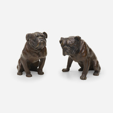 Appraisal: Contemporary BULLDOGS PAIR patinated bronze h w d in cm