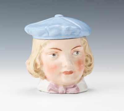 Appraisal: A Female Head Majolica Tobacco Humidor Austria Pretty blonde miss