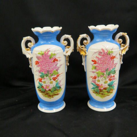 Appraisal: Pair of Old Paris Porcelain Vases handpainted florals circa