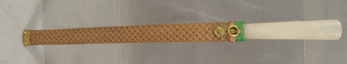 Appraisal: Chinese eating knife carved wood gilt bronze tinted ivory and