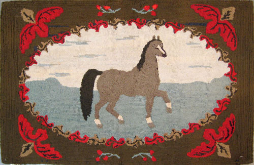 Appraisal: American hooked rug with horse early th c x