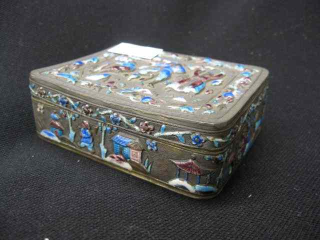 Appraisal: Chinese Enamel Dresser Box Villagers '' x ''