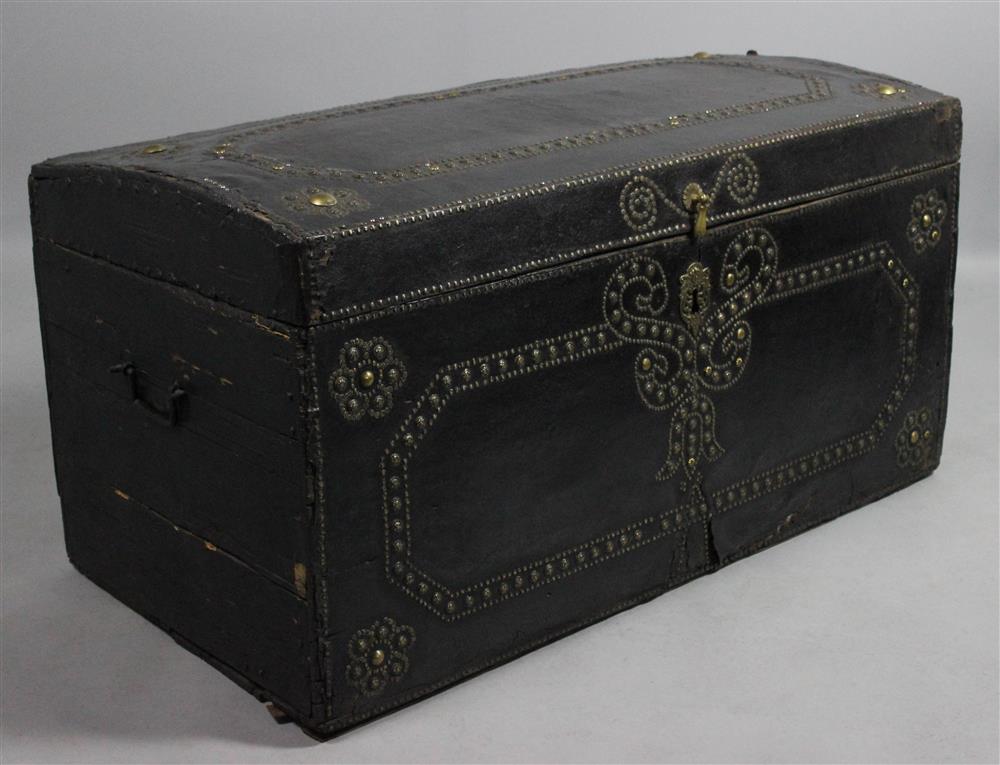 Appraisal: CONTINENTAL LEATHER APPLIED BLANKET CHEST WITH BRASS TACK DECORATION of