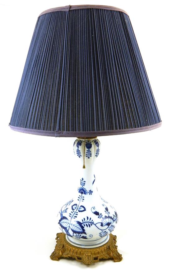 Appraisal: Meissen style blue and white porcelain electrified table lamp vasiform