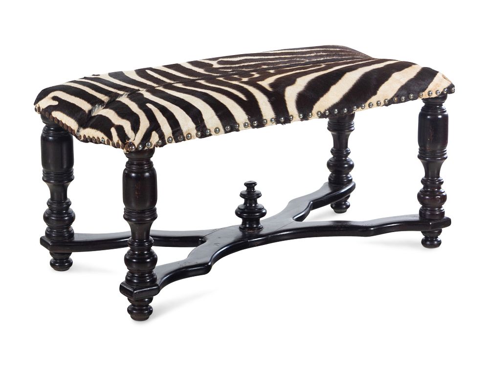 Appraisal: A William IV Ebonized Wood Zebra Hide Upholstered Bench A