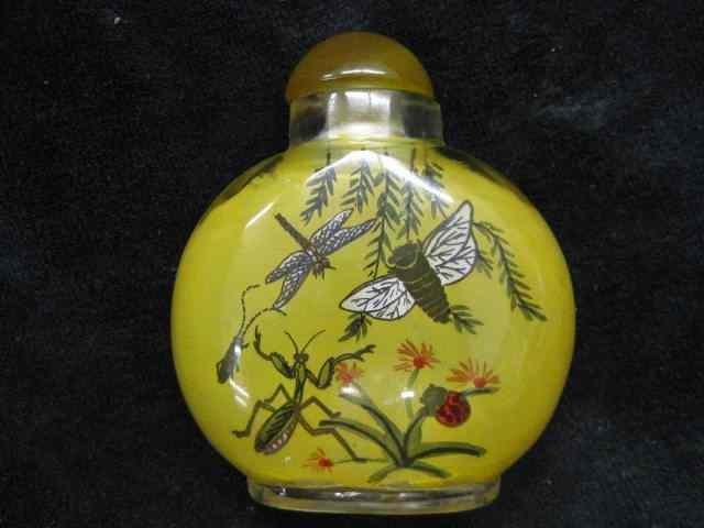 Appraisal: Chinese Reverse Painted Glass Snuff Bottle insect decor '' excellent