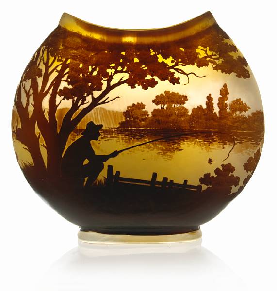 Appraisal: A Gall cameo glass navette-form scenic vase 's signed in