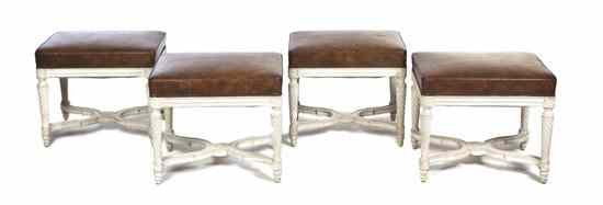 Appraisal: A Set of Four Neoclassical Painted Tabourets each having a