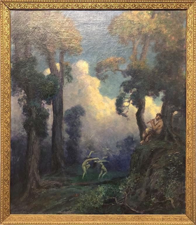 Appraisal: Oil on Canvas of Pan and Nymphs Brandywine School oil