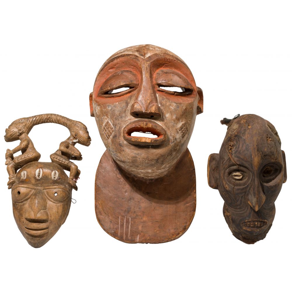 Appraisal: MULTI-CULTURAL CARVED WOOD TRIBAL MASK ASSORTMENT items including from west