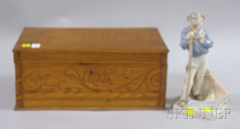 Appraisal: Victorian Carved Wood Document Box and a Royal Copenhagen Porcelain