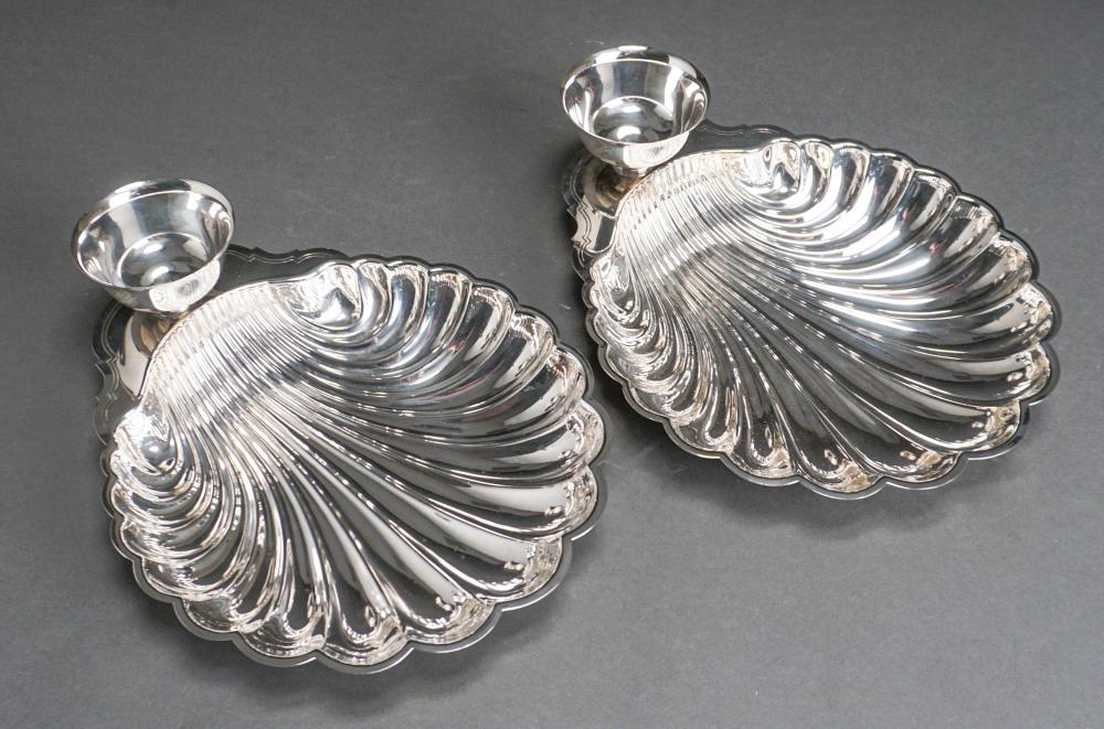 Appraisal: PAIR SILVERPLATE SHELL-FORM COCKTAIL SHRIMP SERVING BOWLS OVERALL X X